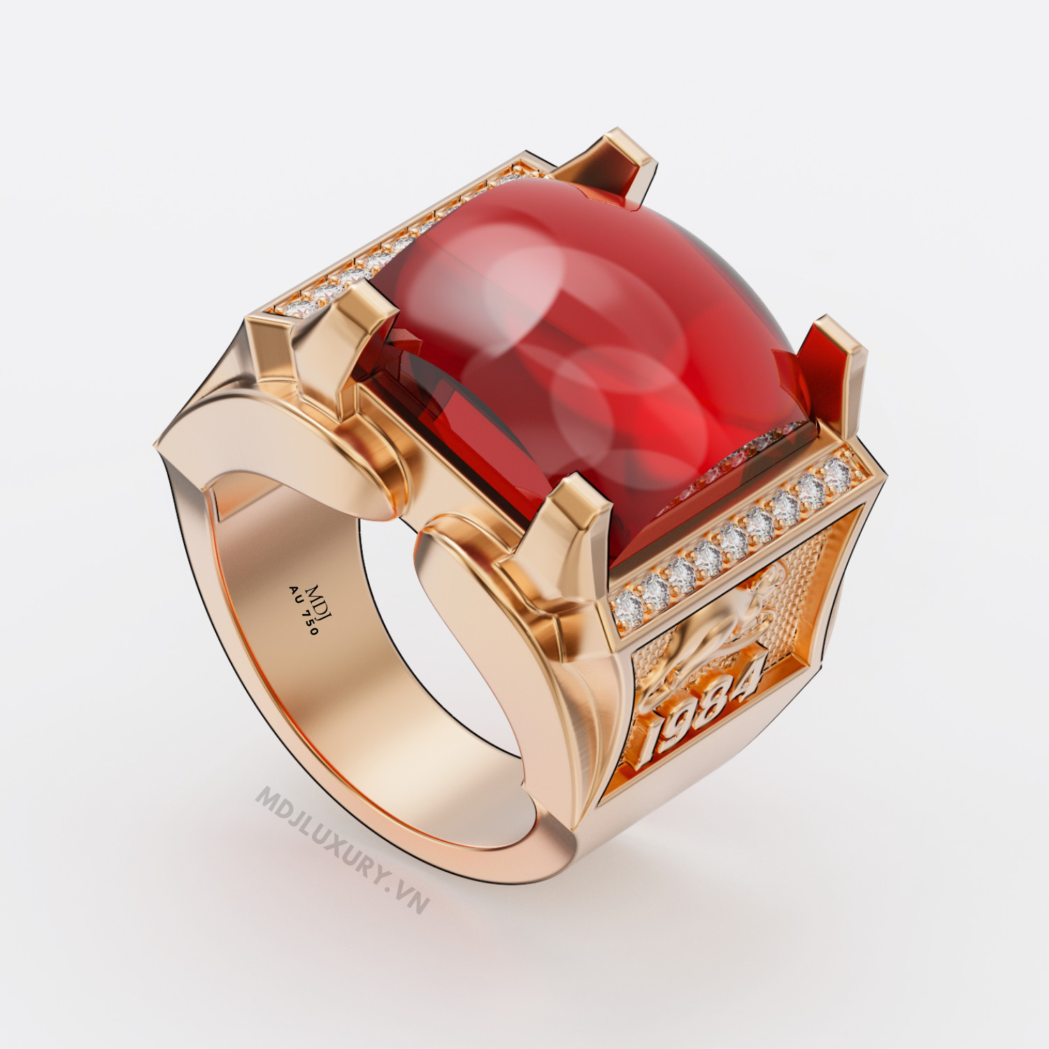 Nhẫn Nam Vàng Tây Đá Ruby Vàng 18K NN311