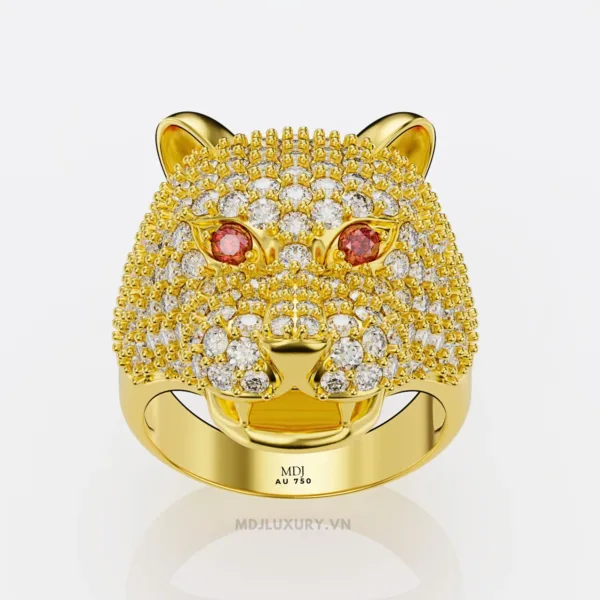 Nhẫn vàng nam mặt báo đá Ruby – Sapphia – NN105