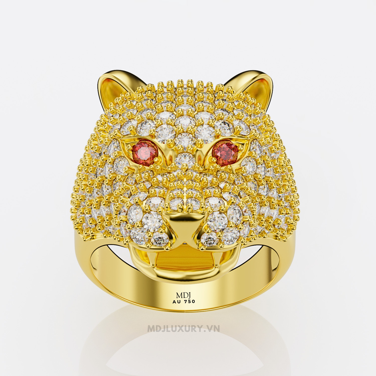 Nhẫn vàng nam mặt báo đá Ruby – Sapphia – NN105