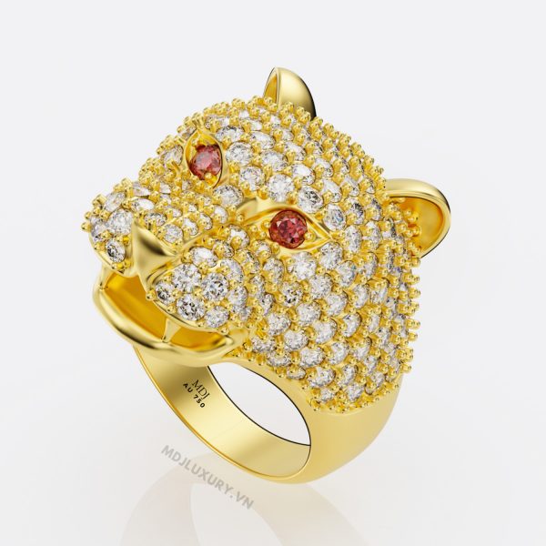 Nhẫn vàng nam mặt báo đá Ruby – Sapphia – NN105