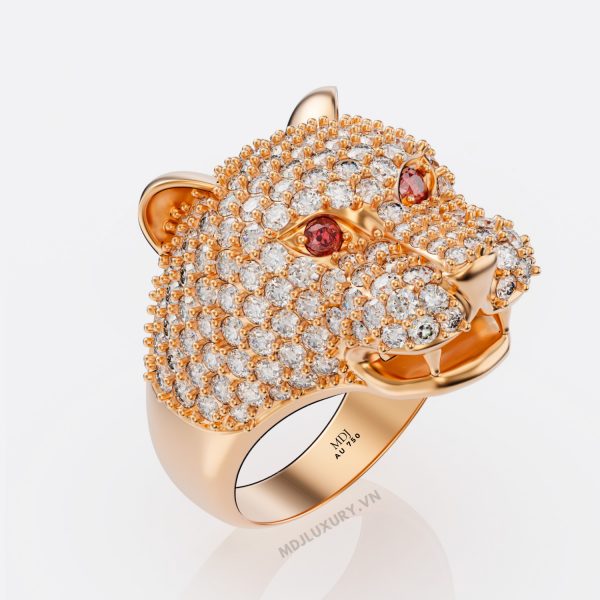 Nhẫn vàng nam mặt báo đá Ruby – Sapphia – NN105