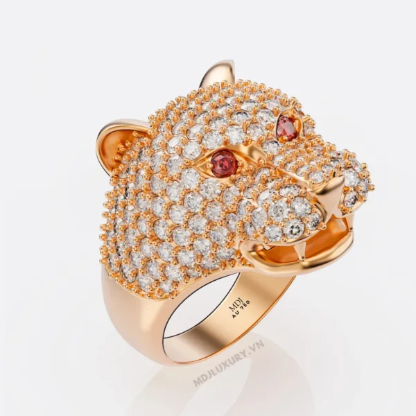 Nhẫn vàng nam mặt báo đá Ruby – Sapphia – NN105