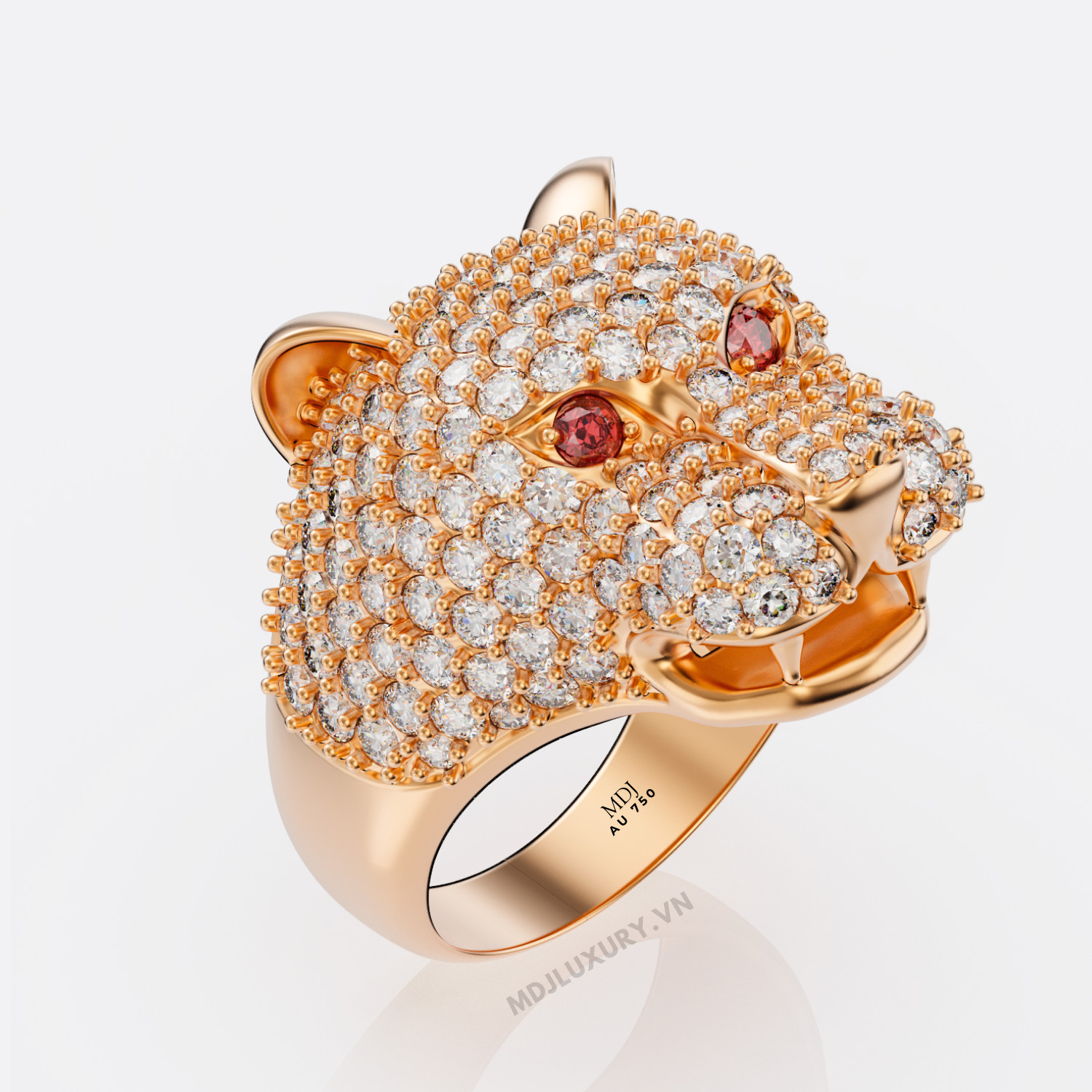 Nhẫn vàng nam mặt báo đá Ruby – Sapphia – NN105