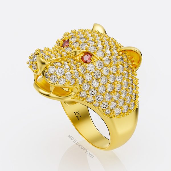 Nhẫn vàng nam mặt báo đá Ruby – Sapphia – NN105