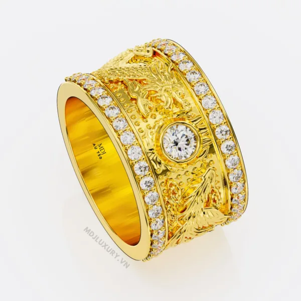 Nhẫn nam vàng trắng rồng phượng Vàng 18K – NN102