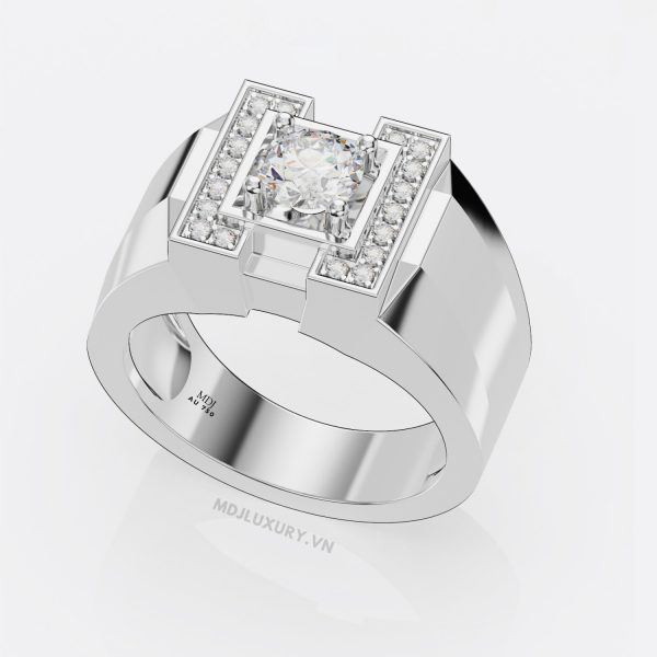 ✅ Nhẫn nam vàng Trắng 18K lịch lãm đá Ruby – NN103