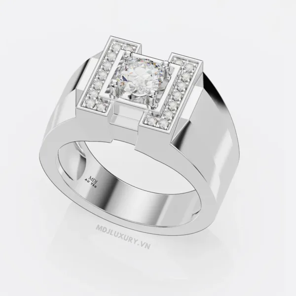 ✅ Nhẫn nam vàng Trắng 18K lịch lãm đá Ruby – NN103