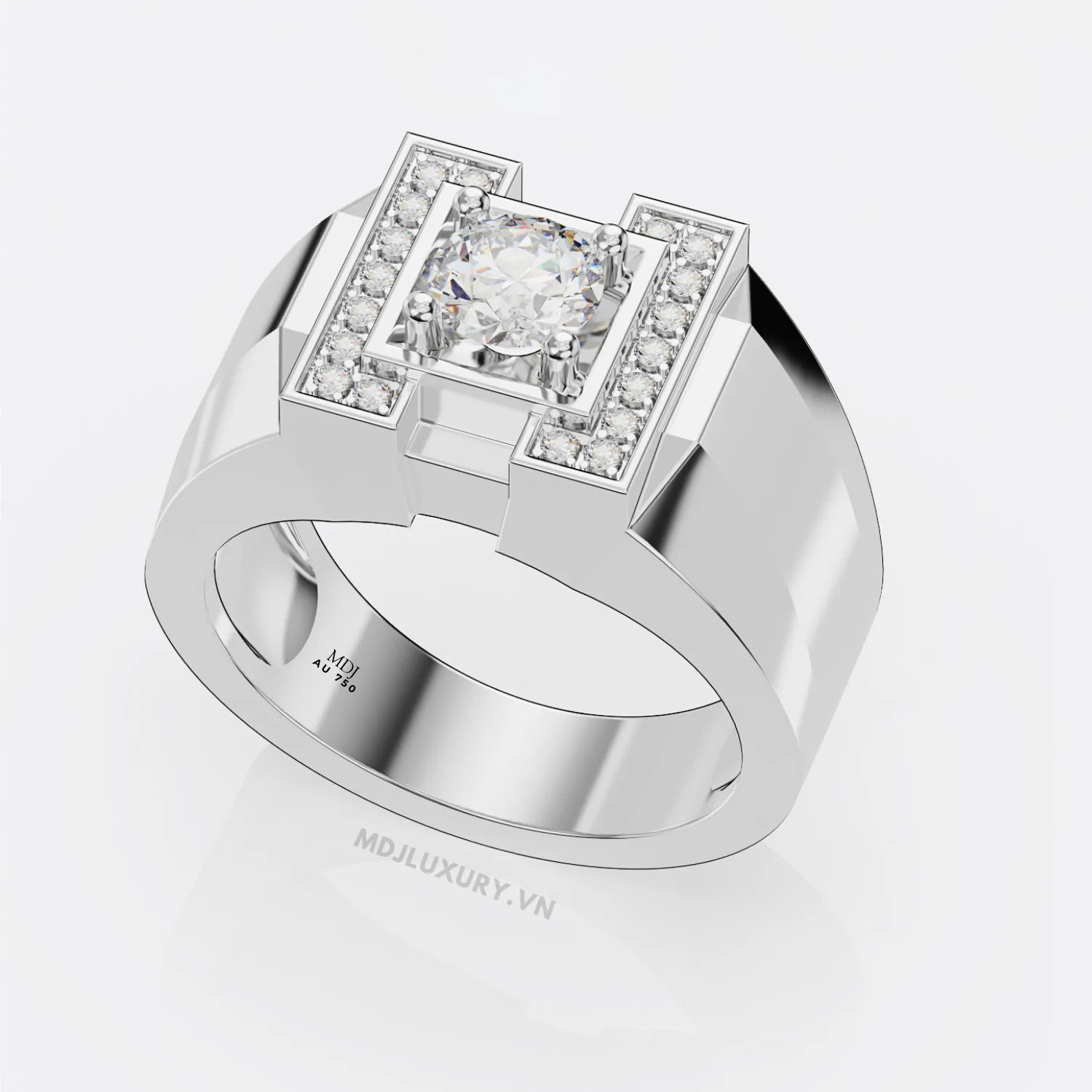 ✅ Nhẫn nam vàng Trắng 18K lịch lãm đá Ruby – NN103