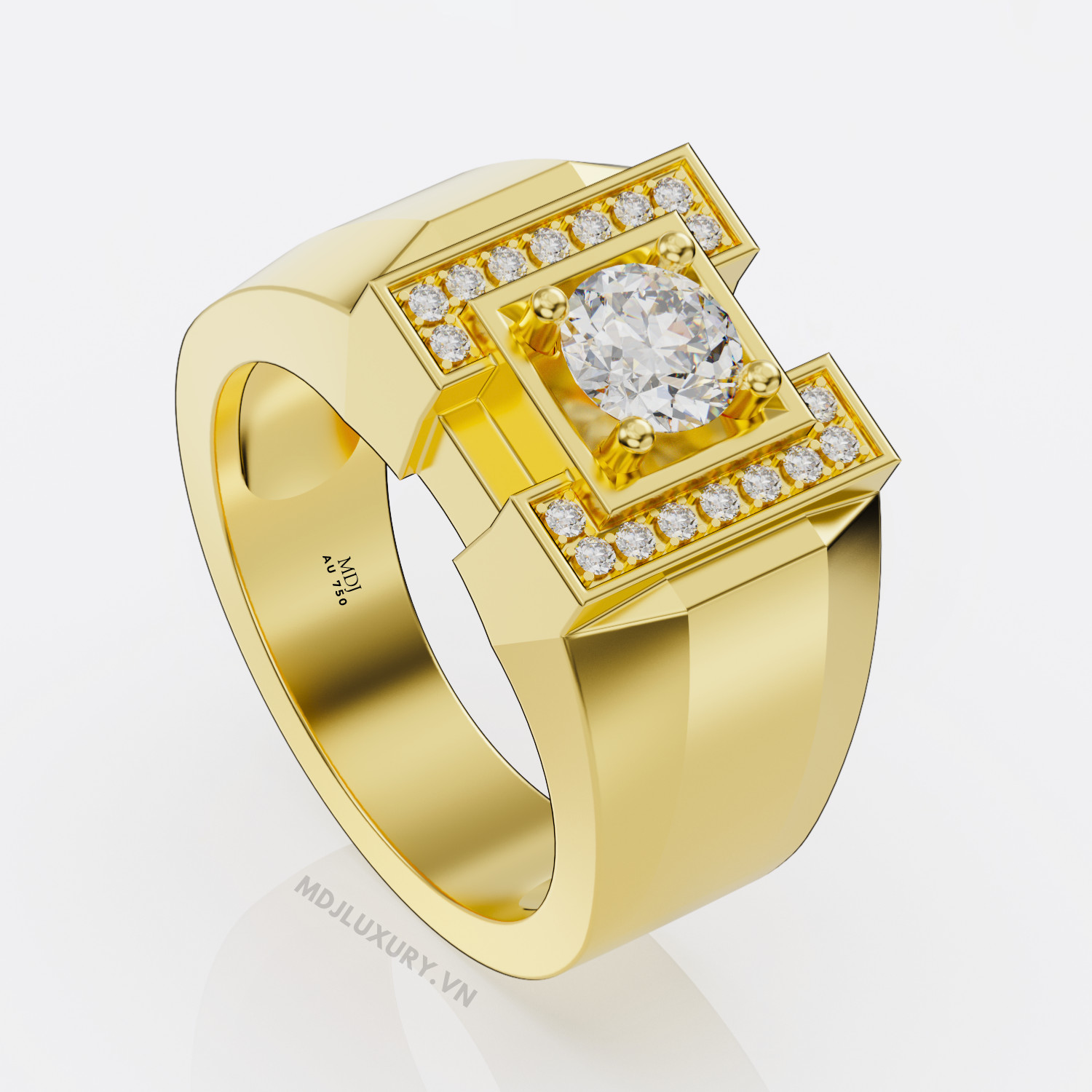 ✅ Nhẫn nam vàng Trắng 18K lịch lãm đá Ruby – NN103