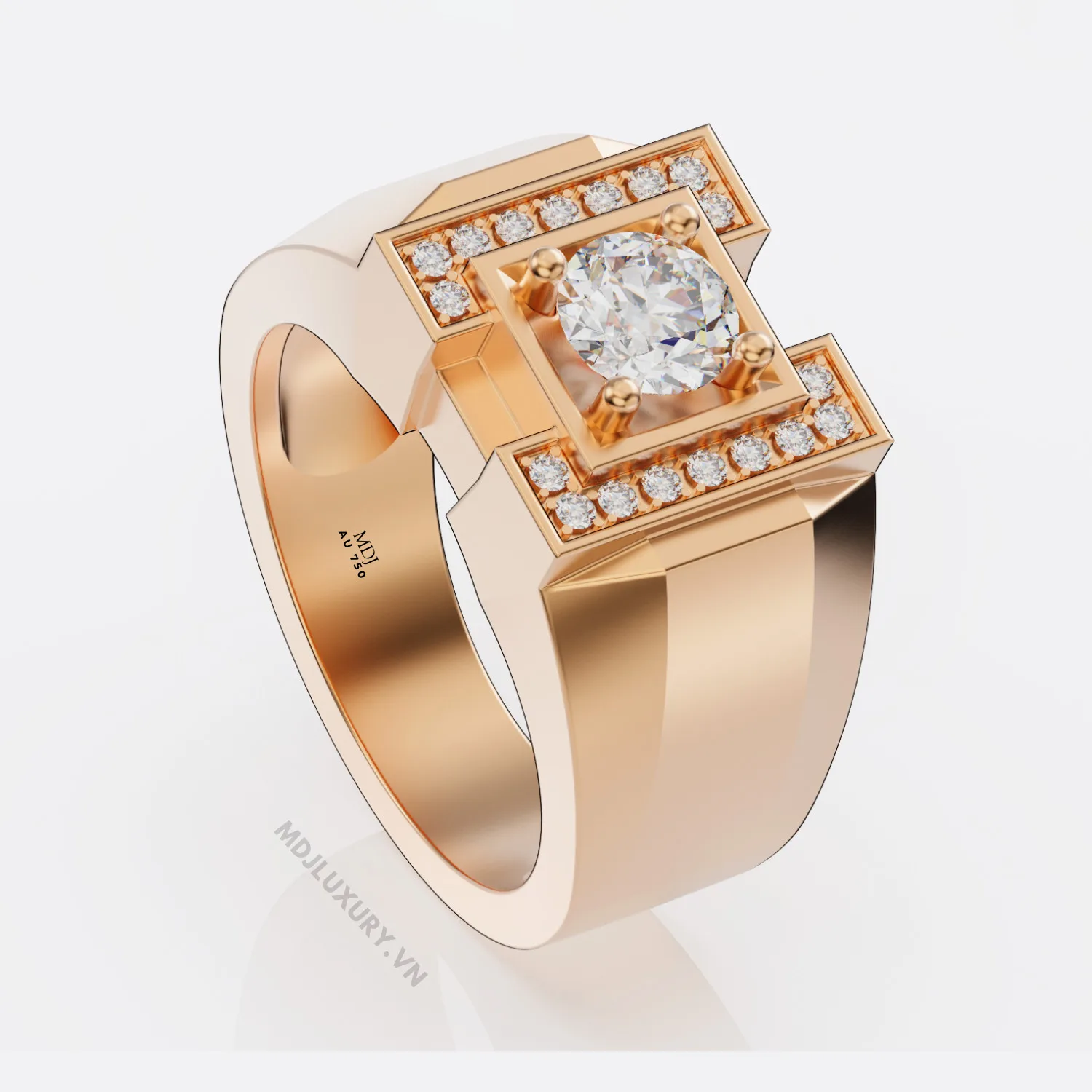 ✅ Nhẫn nam vàng Trắng 18K lịch lãm đá Ruby – NN103