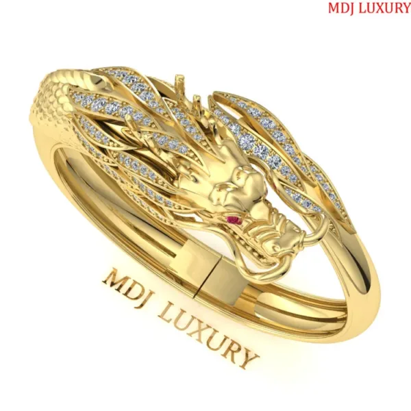 Lắc tay nam vàng trắng 18K - Lắc tay Rồng 18K LTN05