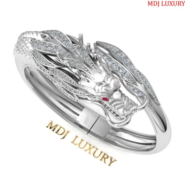 Lắc tay nam vàng trắng 18K - Lắc tay Rồng 18K LTN05