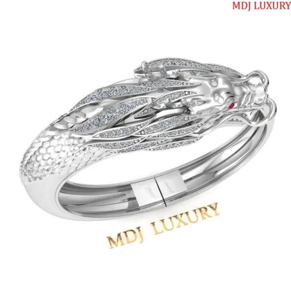 Lắc tay nam vàng trắng 18K - Lắc tay Rồng 18K LTN05