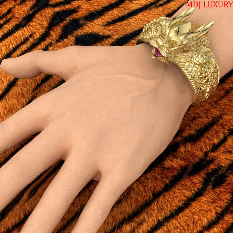 Lắc tay nam vàng trắng 18K - Lắc tay Rồng 18K LTN06