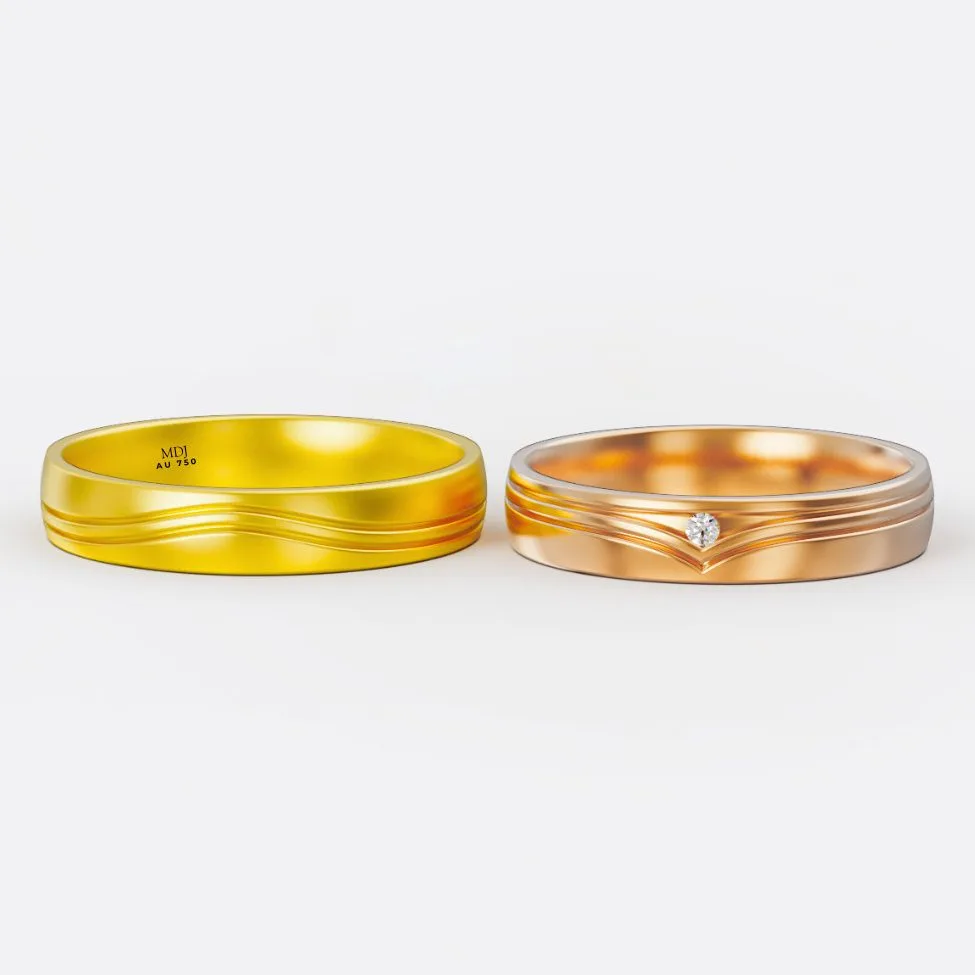 Nhẫn đôi vàng tây 14K -Hạnh phúc - NC42 - Nhẫn cưới đẹp