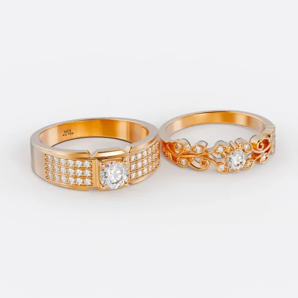 Nhẫn Vàng Trắng Kim Cương Nhân Tạo - Nhẫn cưới mdj NC97
