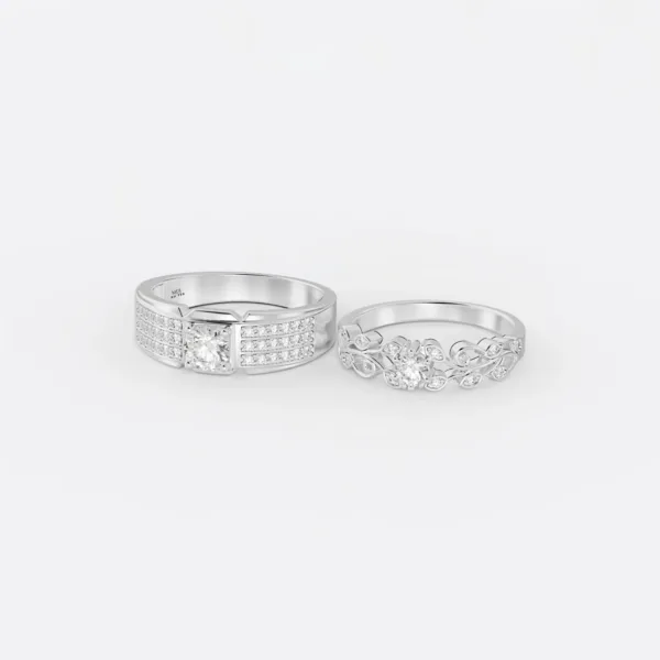 Nhẫn Vàng Trắng Kim Cương Nhân Tạo - Nhẫn cưới mdj NC97
