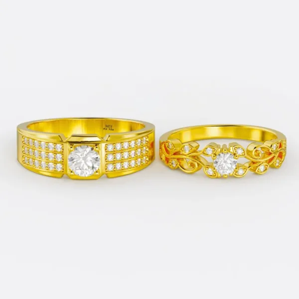 Nhẫn Vàng Trắng Kim Cương Nhân Tạo - Nhẫn cưới mdj NC97