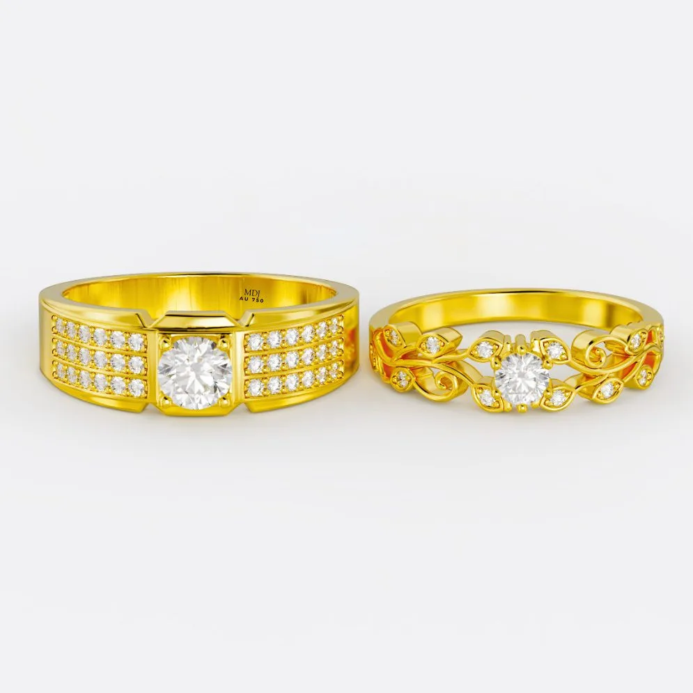 Nhẫn Vàng Trắng Kim Cương Nhân Tạo - Nhẫn cưới mdj NC97