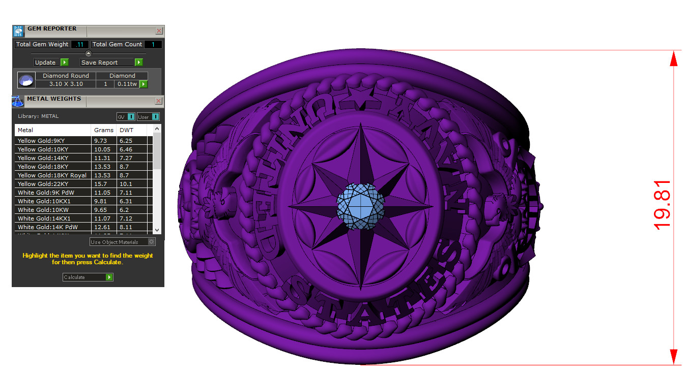 Nhẫn Mỹ Nam vàng tây United states Navi – NN109