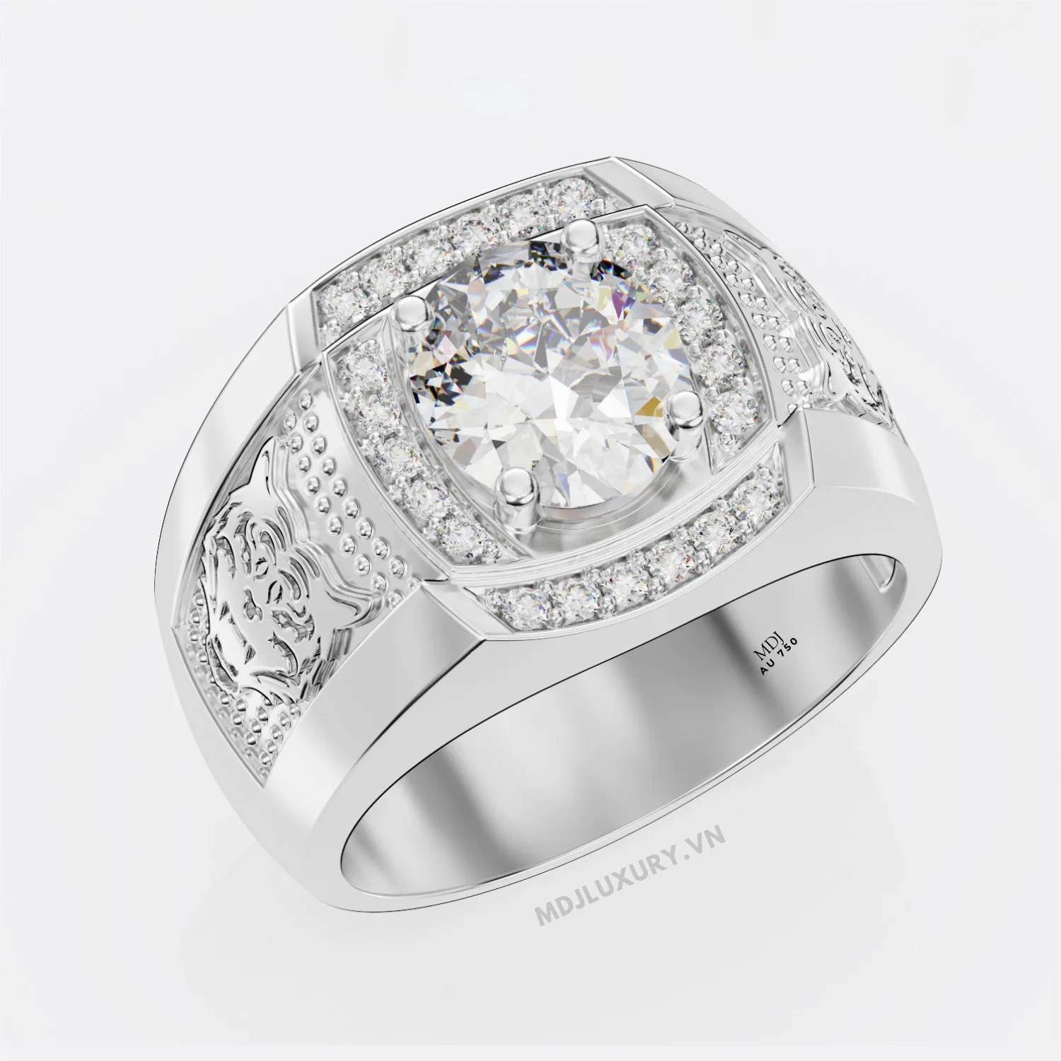 Nhẫn vàng trắng nam đá RUBY – NN124