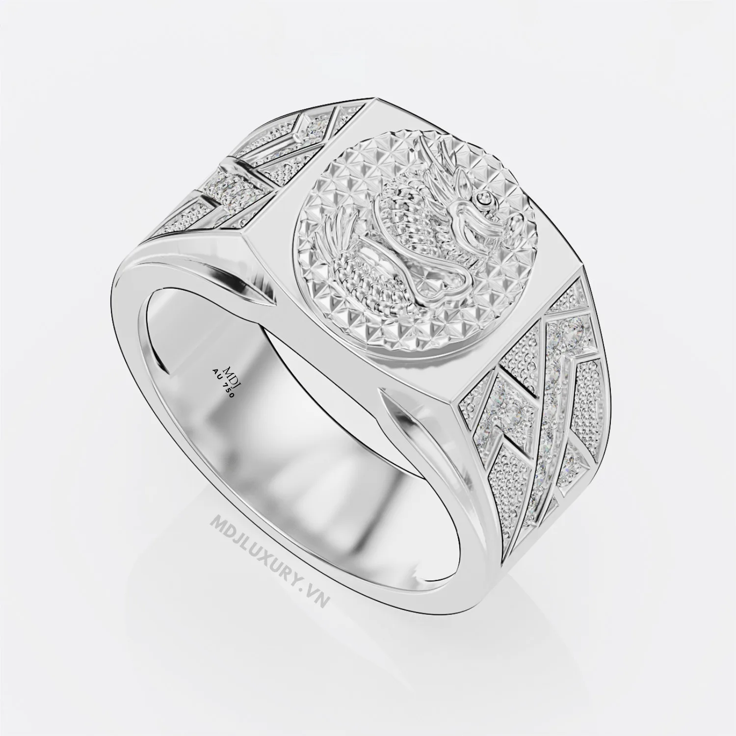 Nhẫn Nam Vàng Trắng mặt Rồng 18K NN244