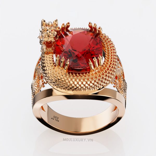 Nhẫn vàng Tây Nam Rồng đá thiên nhiên – NN100