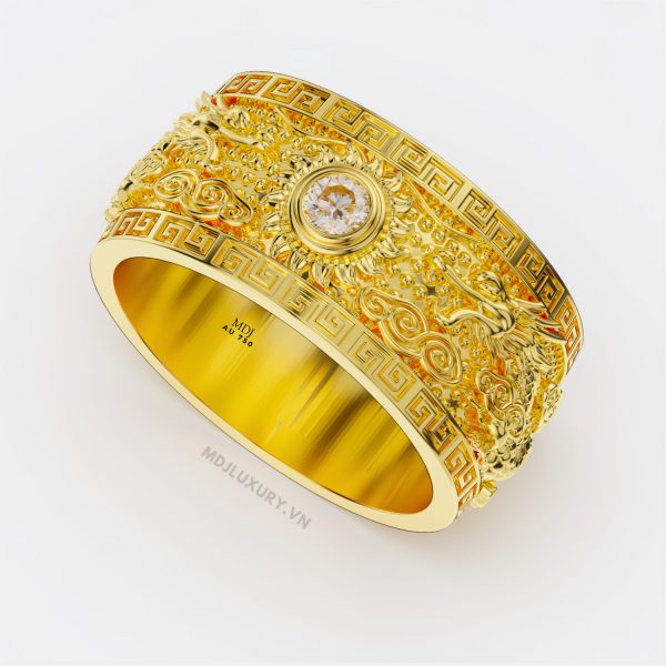 Nhẫn Nam Rồng vàng tây – Song long bảo ngọc 18K – MDJ NN253