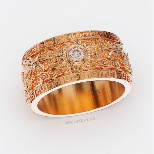 Nhẫn Nam Rồng vàng tây – Song long bảo ngọc 18K – MDJ NN253