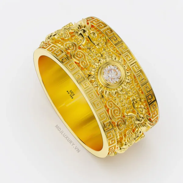 Nhẫn Nam Rồng vàng tây – Song long bảo ngọc 18K – MDJ NN253
