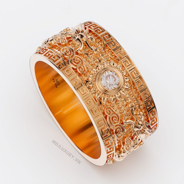 Nhẫn Nam Rồng vàng tây – Song long bảo ngọc 18K – MDJ NN253