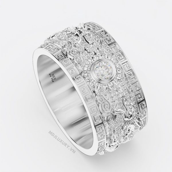 Nhẫn Nam Rồng vàng tây – Song long bảo ngọc 18K – MDJ NN253