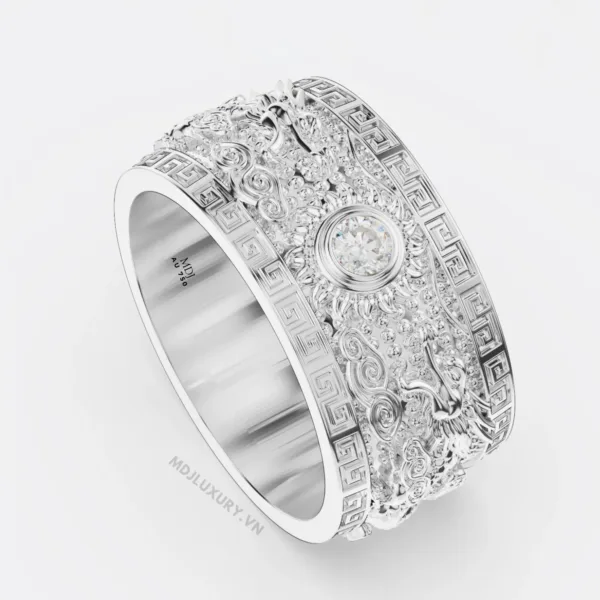 Nhẫn Nam Rồng vàng tây – Song long bảo ngọc 18K – MDJ NN253