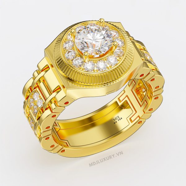Nhẫn Vàng Nam Kiểu Giáng Đồng Hồ Kết Hợp Vàng Hồng Và Vàng Trắng NN384