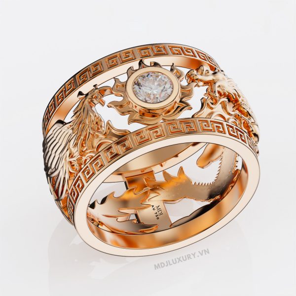 Nhẫn Nam Rồng Phượng Vàng Trắng MDJ NN161