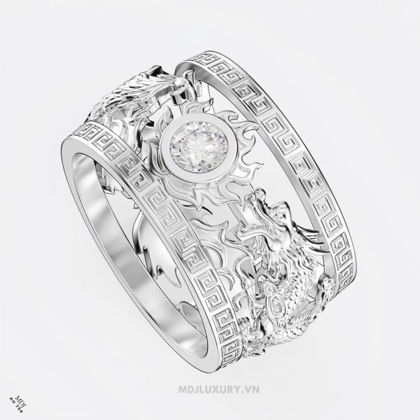 Nhẫn Nam Rồng Phượng Vàng Trắng MDJ NN161