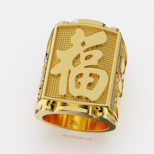 Nhẫn Nam Vàng 18K Chữ Phúc MDJ – NN259
