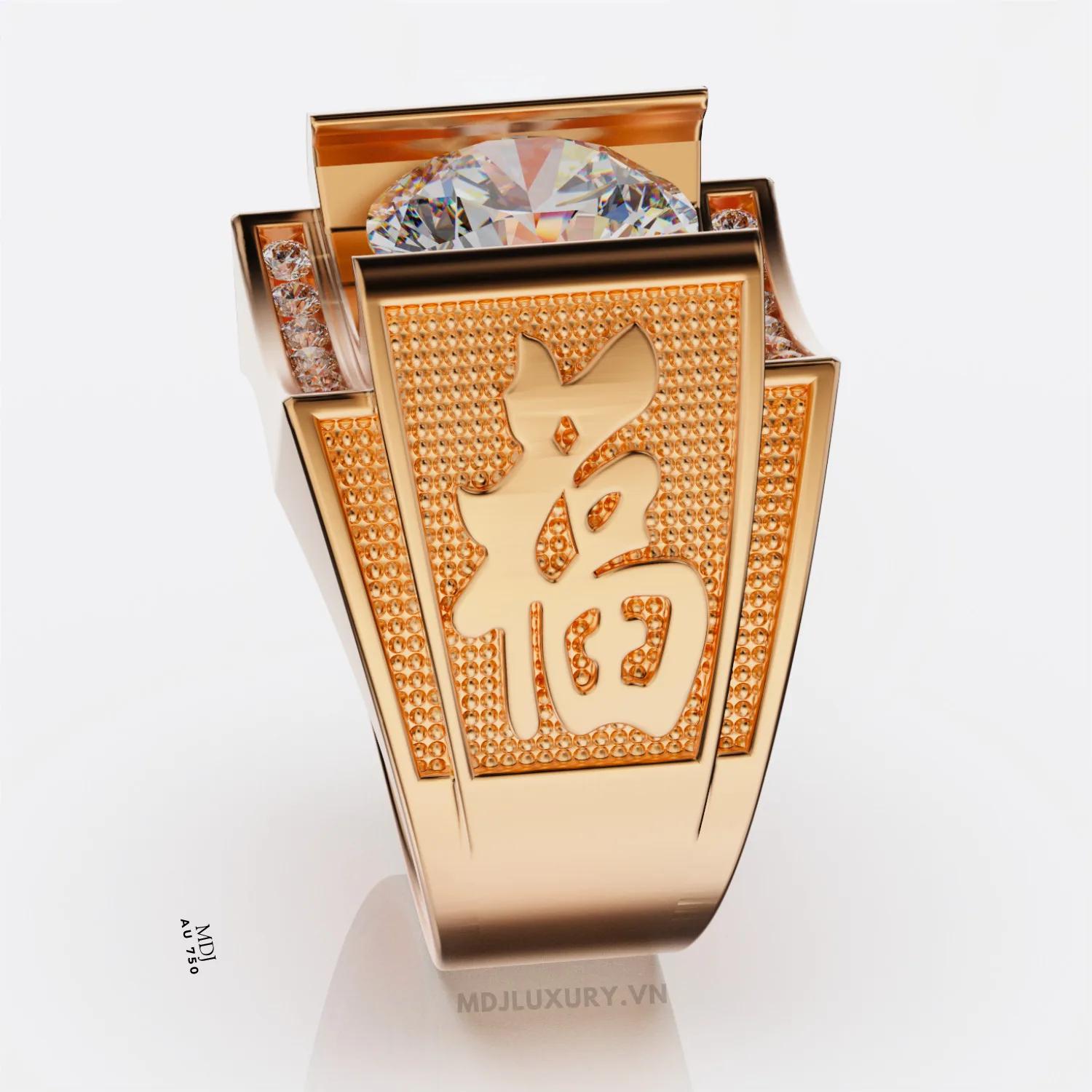 Nhẫn Nam Vàng Tây 18K chữ Phúc NN261