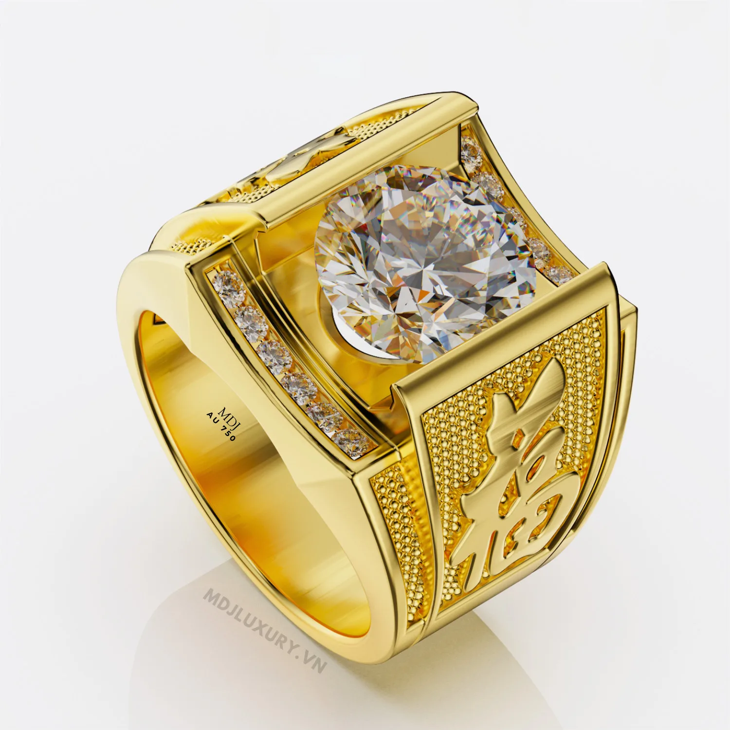 Nhẫn Nam Vàng Tây 18K chữ Phúc NN261