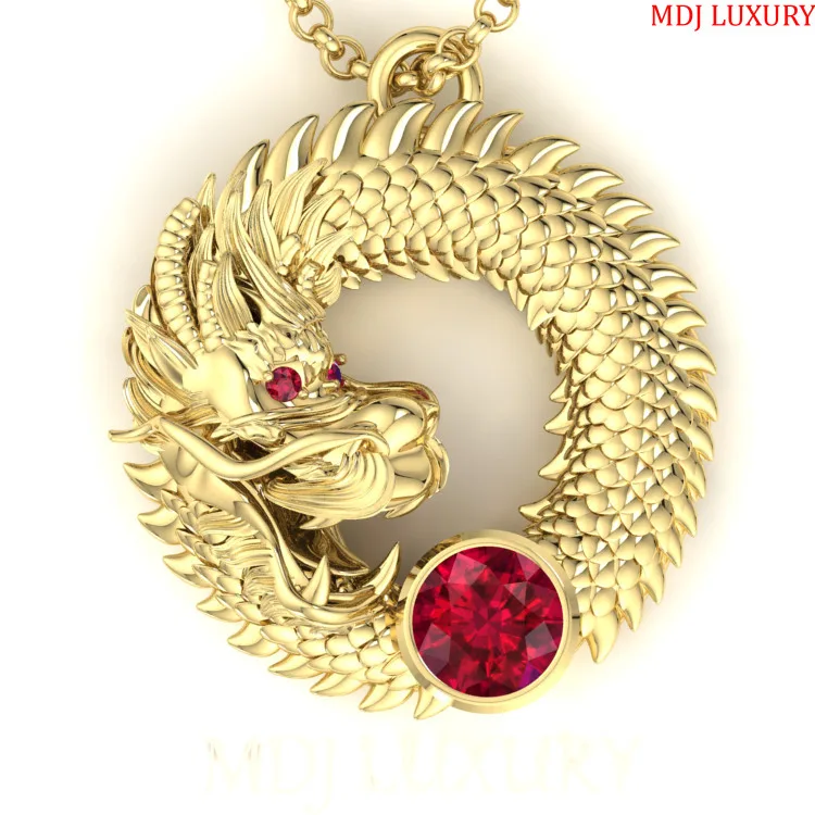 Mặt Dây Chuyền Nam Rồng Vàng Trắng - Đá Ruby MDC25
