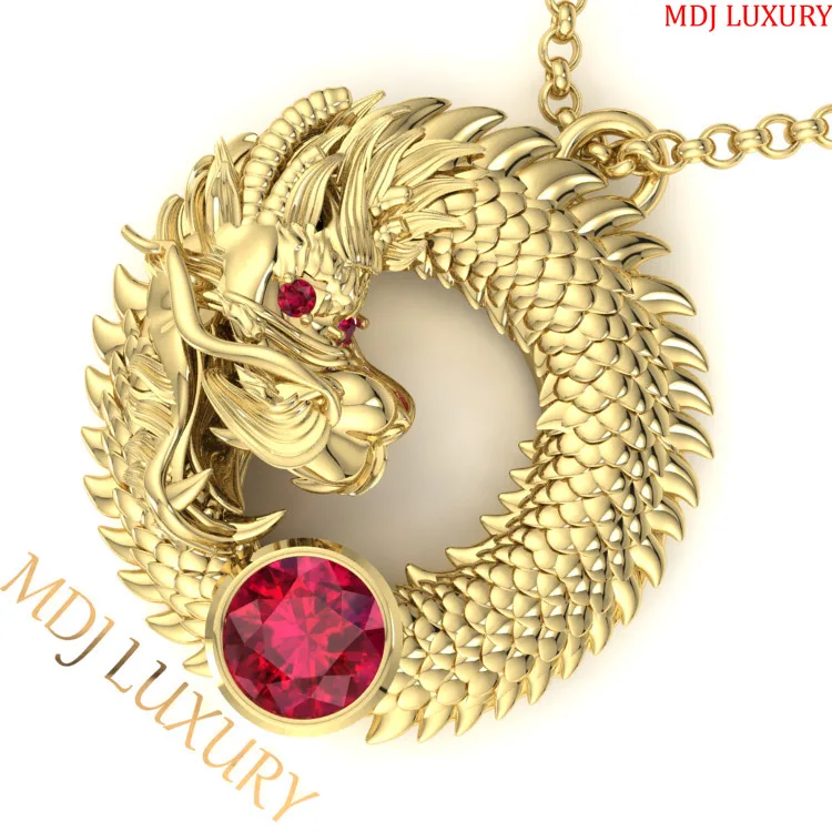 Mặt Dây Chuyền Nam Rồng Vàng Trắng - Đá Ruby MDC25