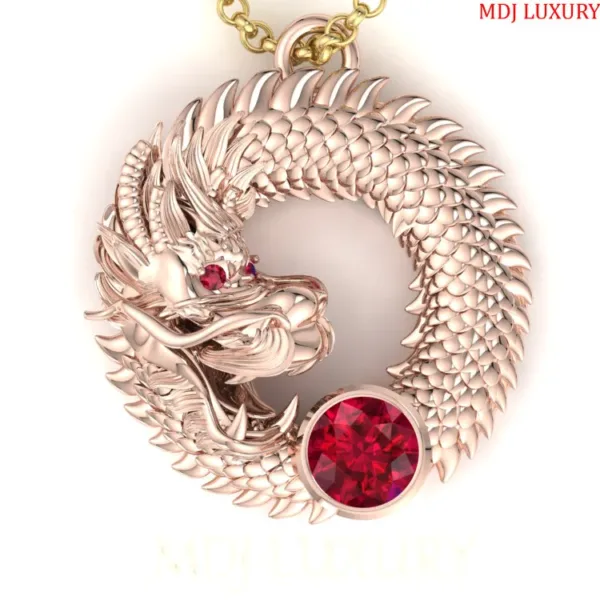 Mặt Dây Chuyền Nam Rồng Vàng Trắng - Đá Ruby MDC25