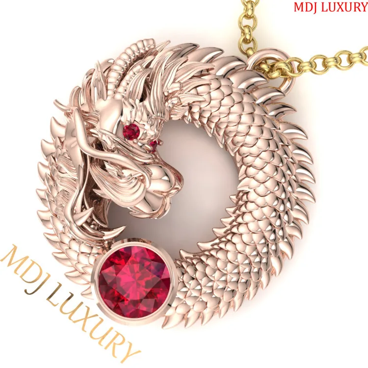 Mặt Dây Chuyền Nam Rồng Vàng Trắng - Đá Ruby MDC25