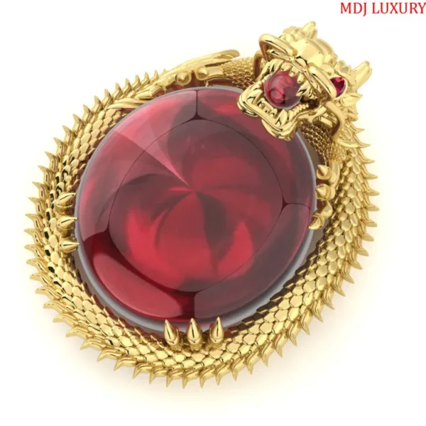 Mặt Dây Chuyền Nam Rồng Vàng Trắng - Đá Ruby MDC26