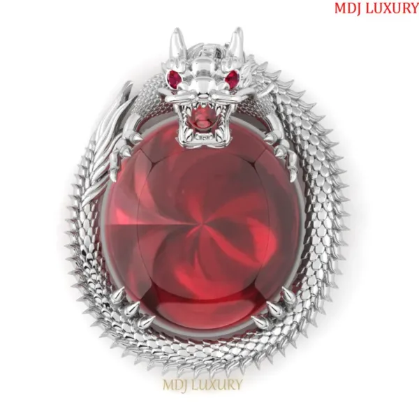 Mặt Dây Chuyền Nam Rồng Vàng Trắng - Đá Ruby MDC26