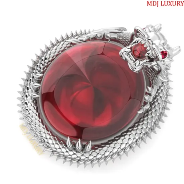 Mặt Dây Chuyền Nam Rồng Vàng Trắng - Đá Ruby MDC26
