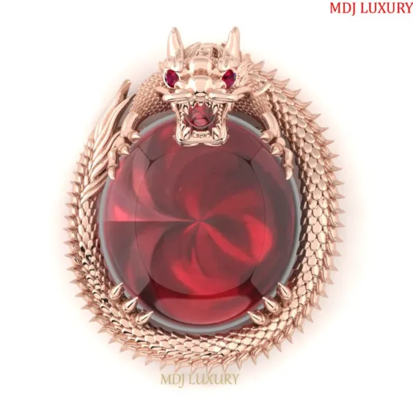 Mặt Dây Chuyền Nam Rồng Vàng Trắng - Đá Ruby MDC26