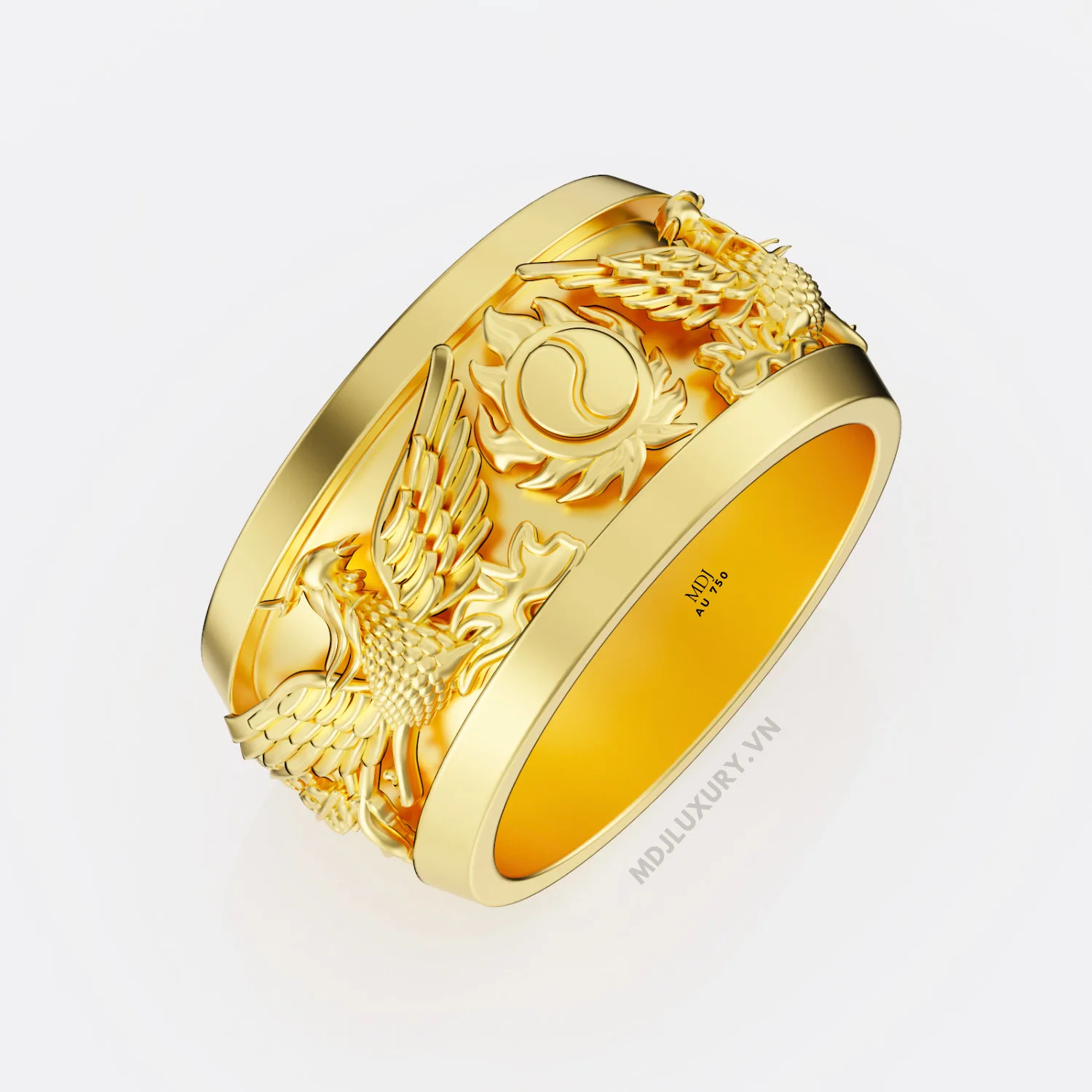 Nhẫn Nam Vàng 24K Vòng Xoáy Âm Dương Song Phượng- NN330