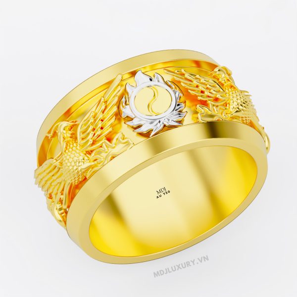 Nhẫn Nam Vàng 18K – 14K Vòng Xoáy Âm Song Phượng- NN330