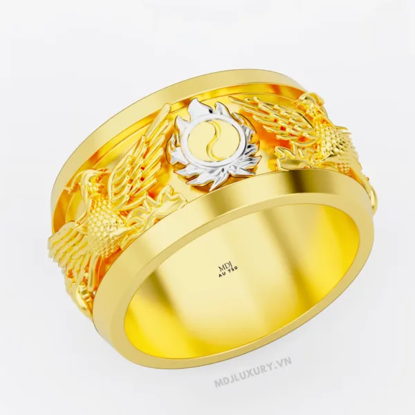 Nhẫn Nam Vàng 18K – 14K Vòng Xoáy Âm Song Phượng- NN330
